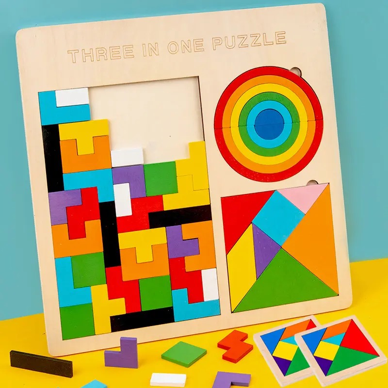 Wooden 3 in 1 Rainbow Puzzle Board