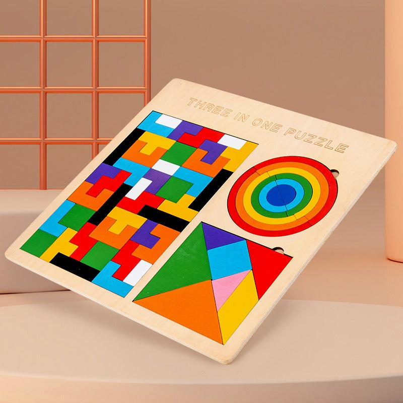 Wooden 3 in 1 Rainbow Puzzle Board