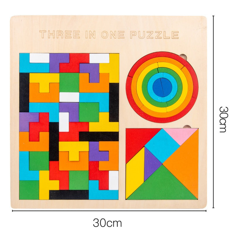 Wooden 3 in 1 Rainbow Puzzle Board