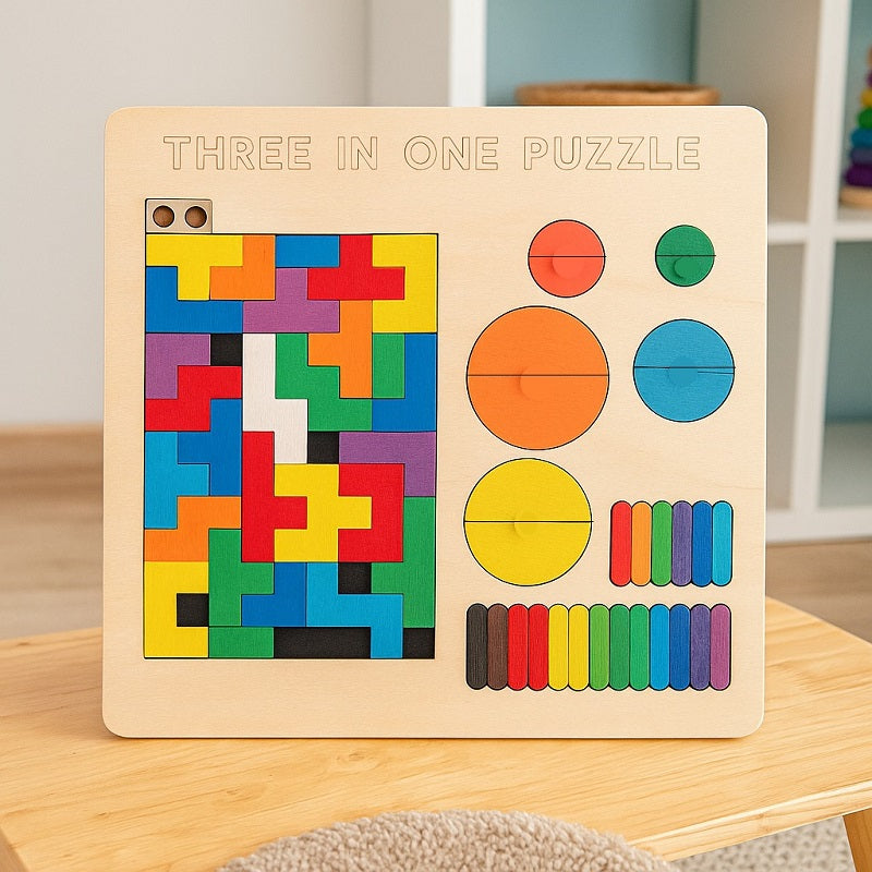 Wooden 3 in 1 Rainbow Puzzle Board
