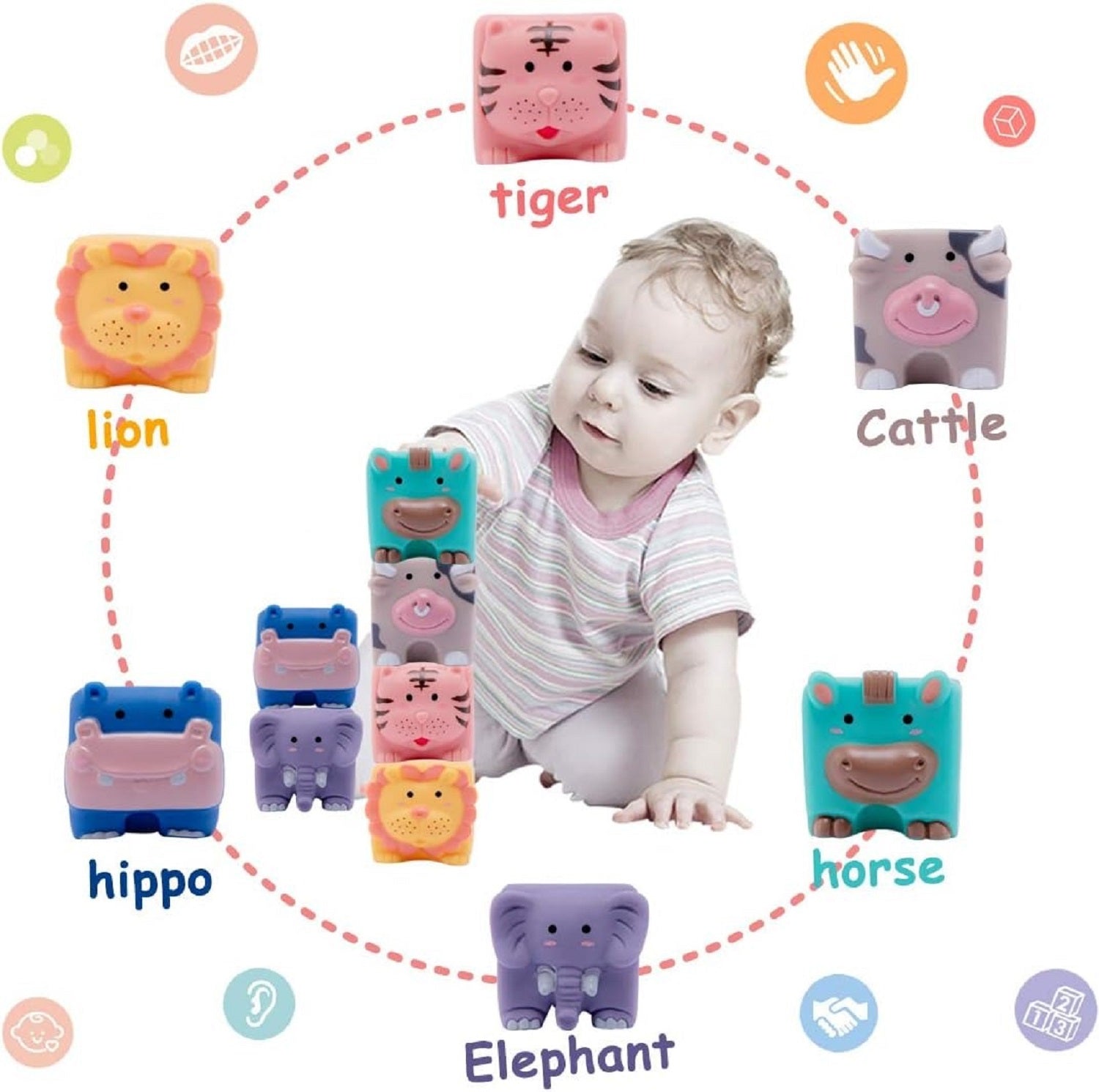 Soft Rubber Stacking Building Cube Blocks