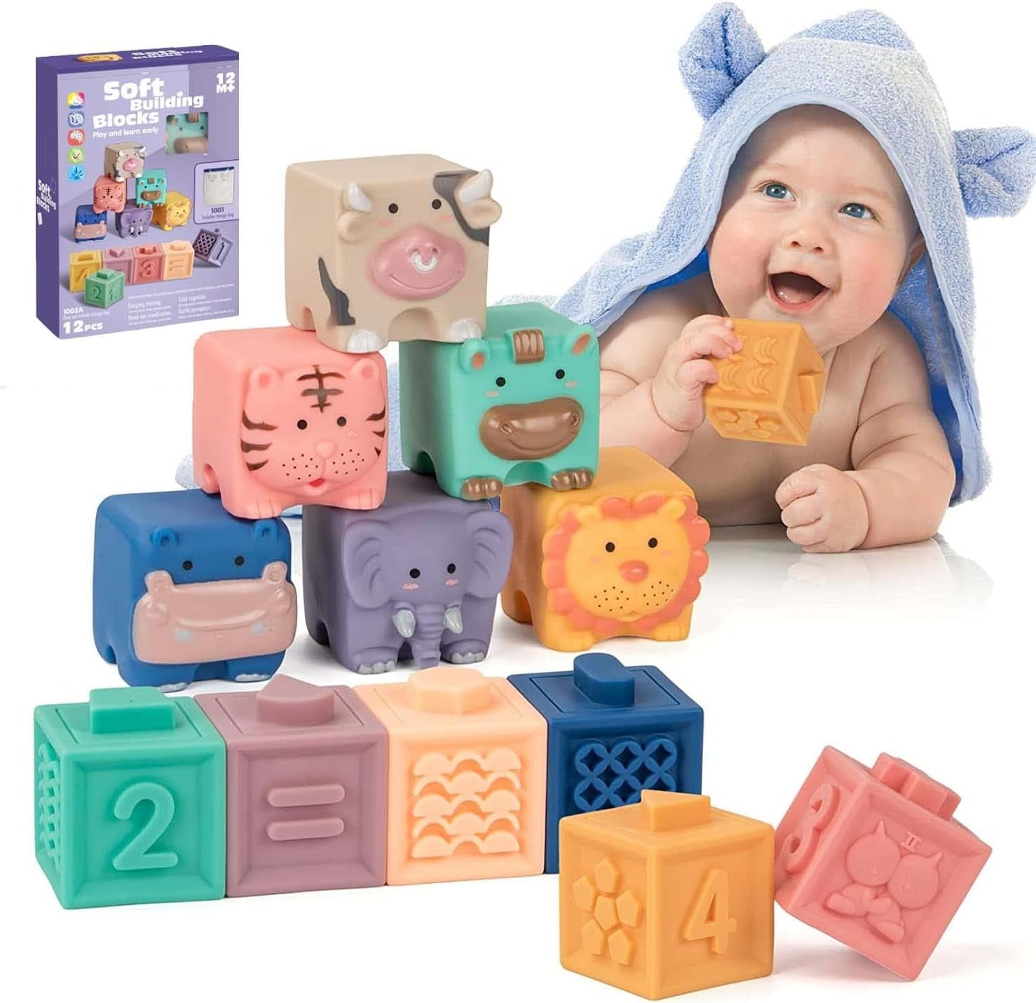 Soft Rubber Stacking Building Cube Blocks