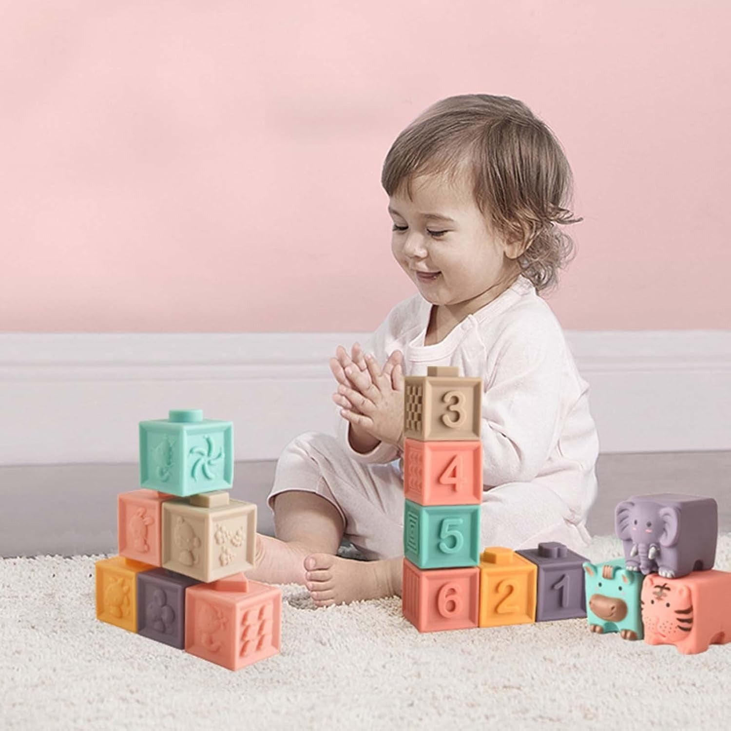 Soft Rubber Stacking Building Cube Blocks