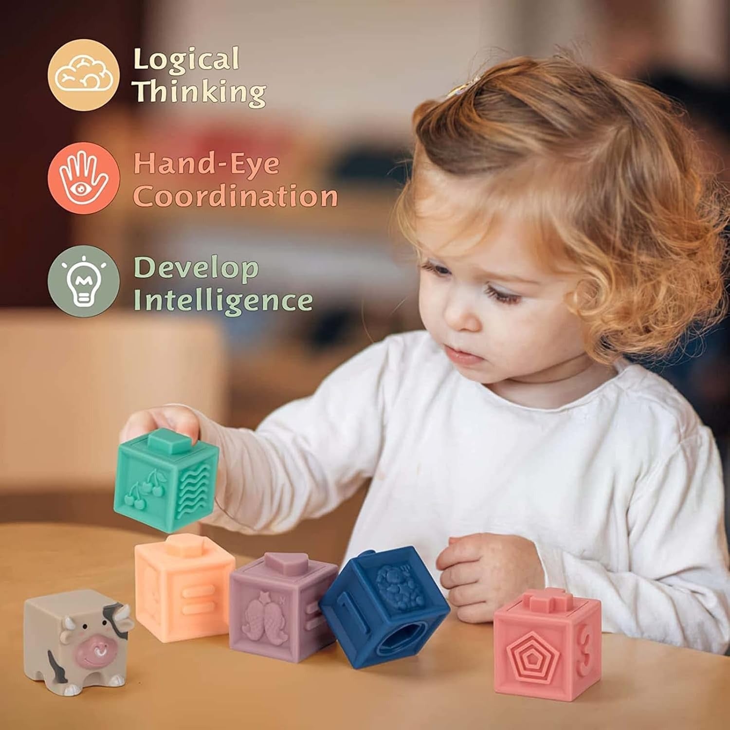Soft Rubber Stacking Building Cube Blocks
