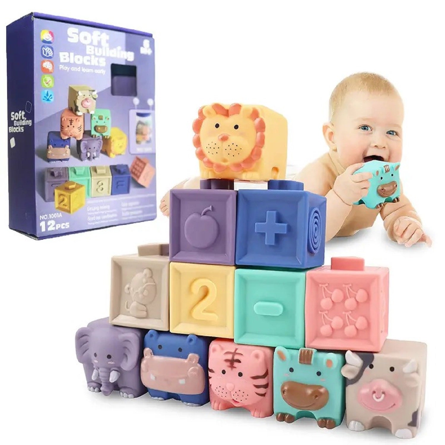 Soft Rubber Stacking Building Cube Blocks