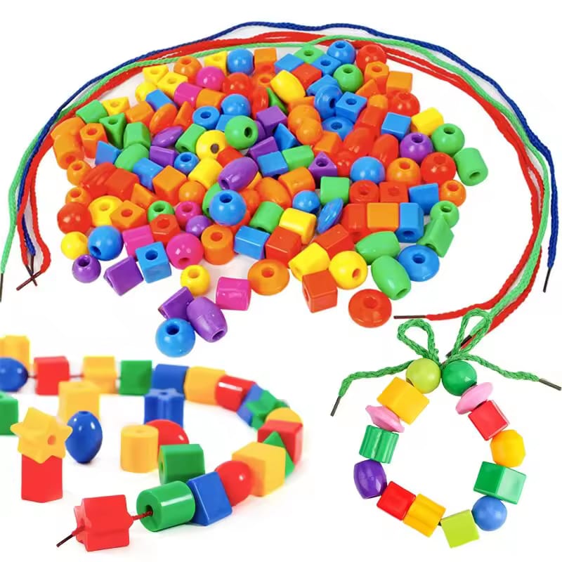 Threading Shape Blocks Creative Colorful Threading Beads & Block Set Pack Of 106 Pcs – MGT Toys