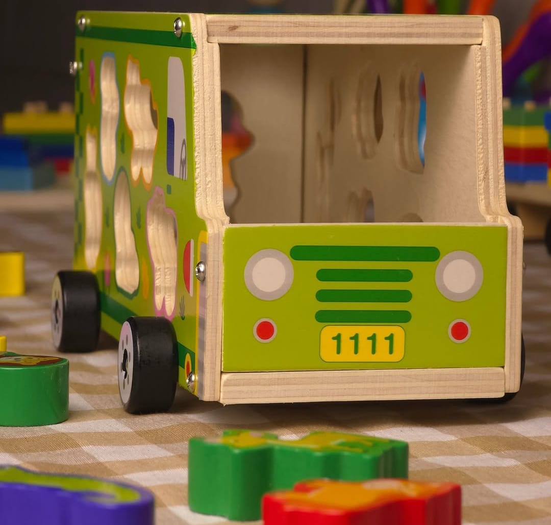 Wooden Colorful Wild Animal Sorting Bus