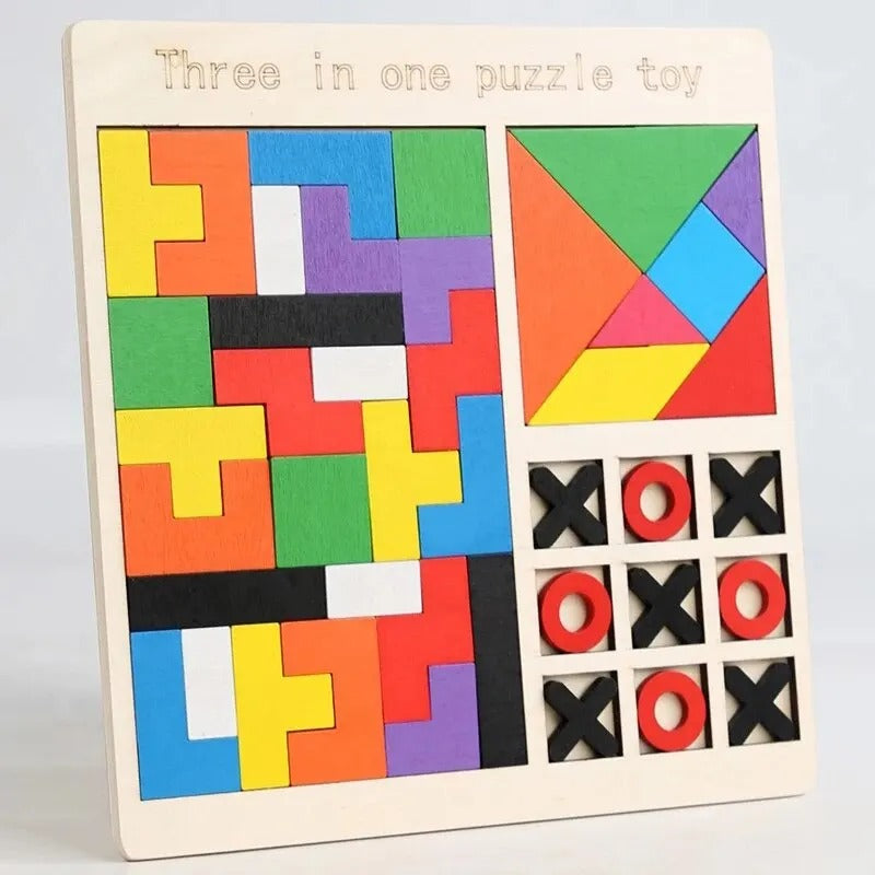 Wooden Rainbow 3 in 1 Puzzle Board