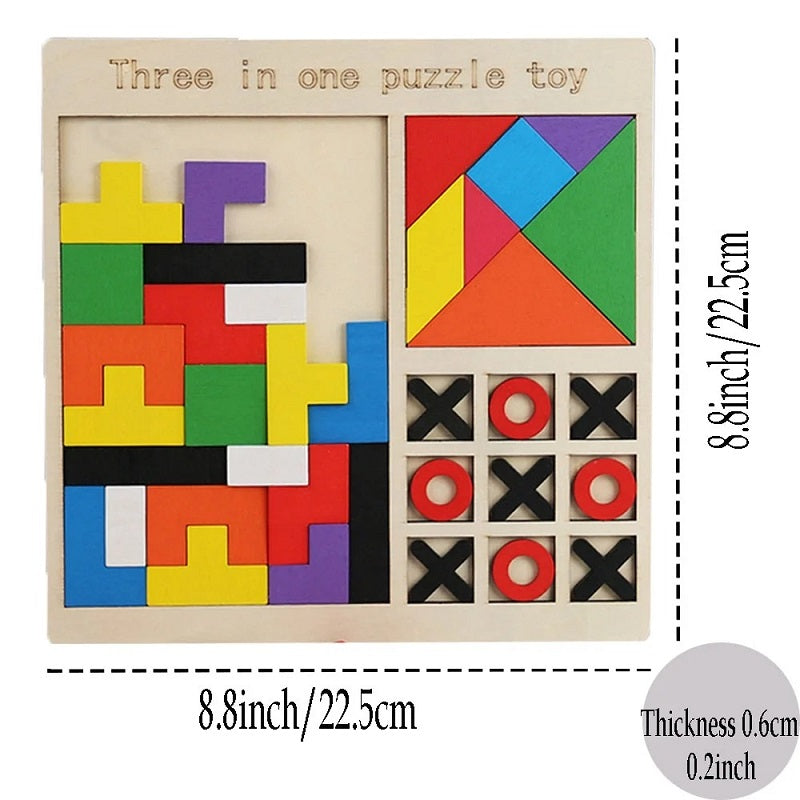 Wooden Rainbow 3 in 1 Puzzle Board