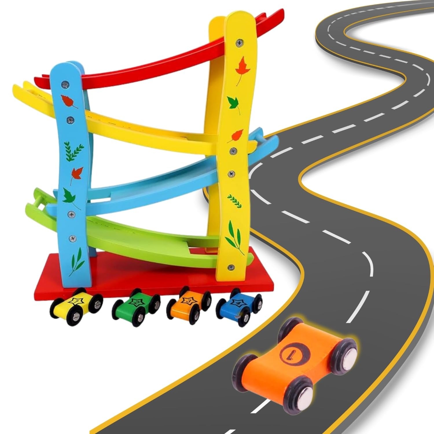 Wooden Glider Car Racing Zig-Zag Track