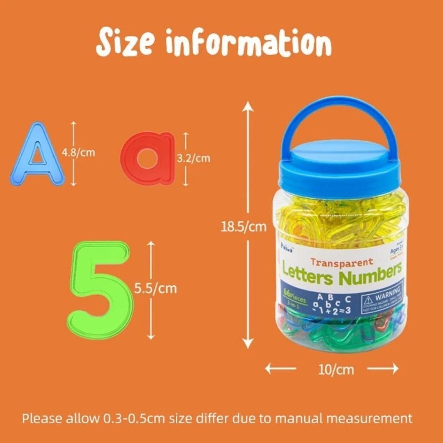 3 In 1 Transparent Letters & Numbers Jar 66 Pcs