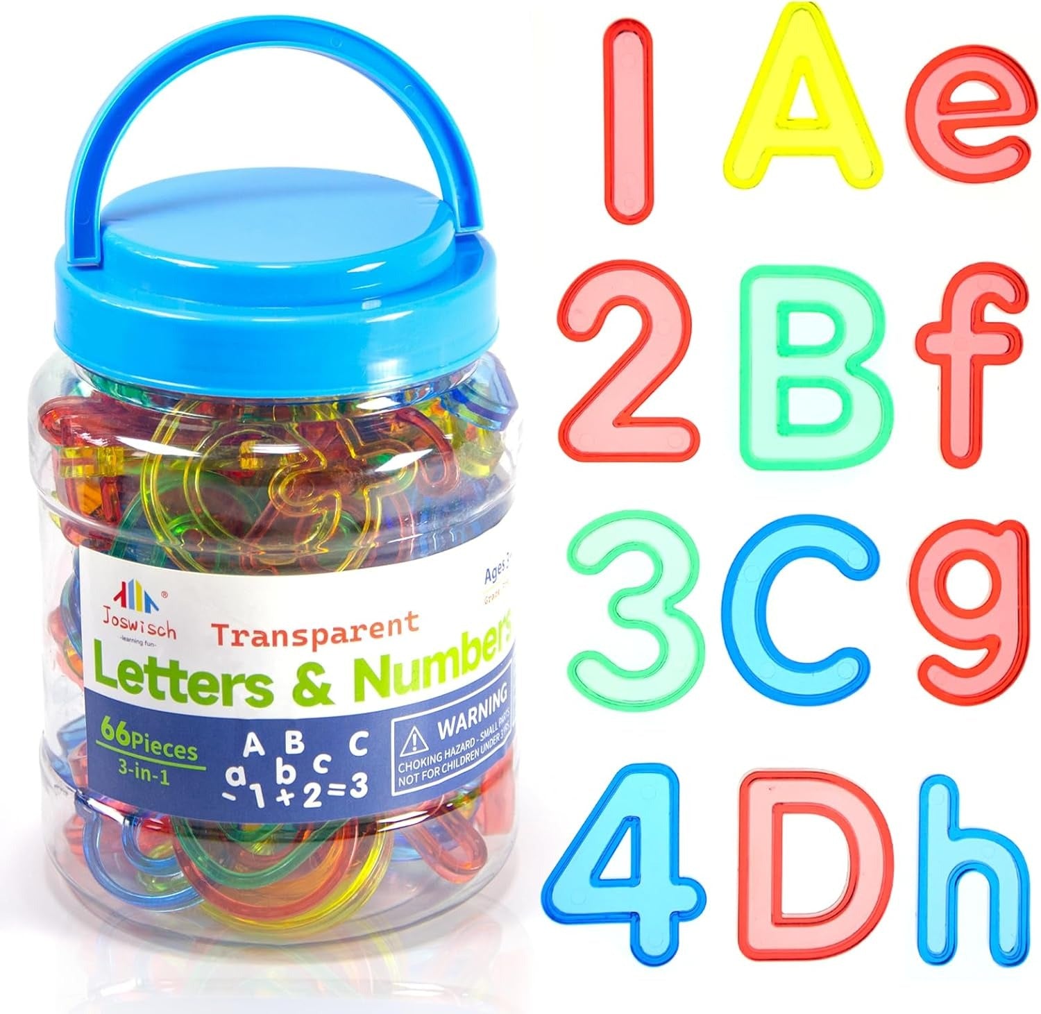 3 In 1 Transparent Letters & Numbers Jar 66 Pcs