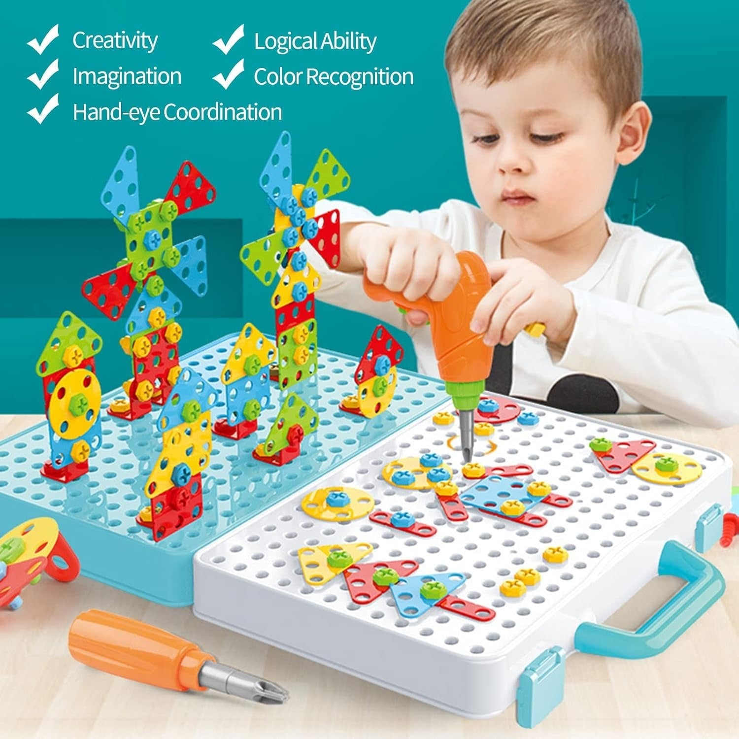 Electric 2 in 1 Nut Drill Mosaic STEM Construction Set 205+ Pcs