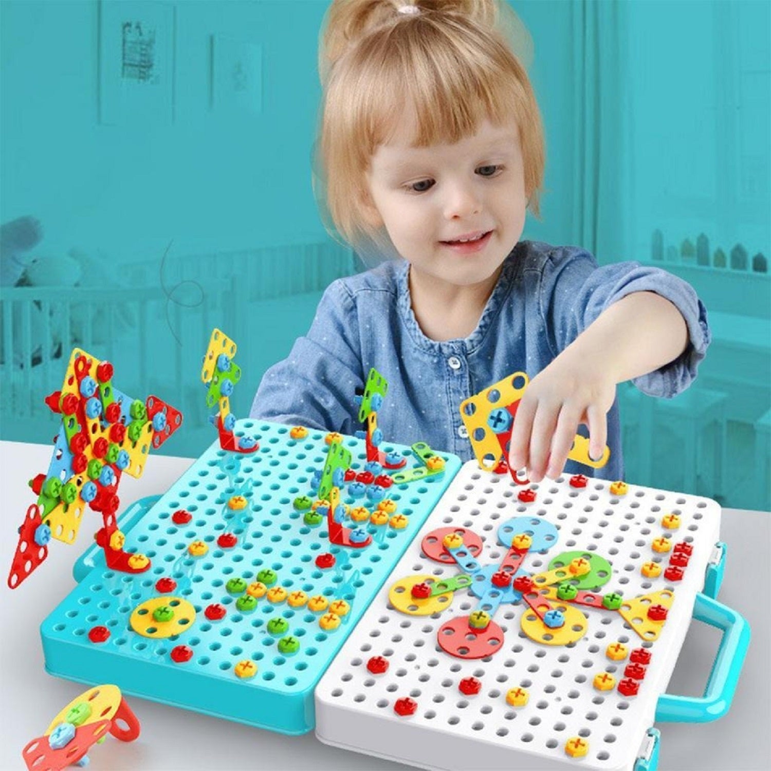 Electric 2 in 1 Nut Drill Mosaic STEM Construction Set 205+ Pcs