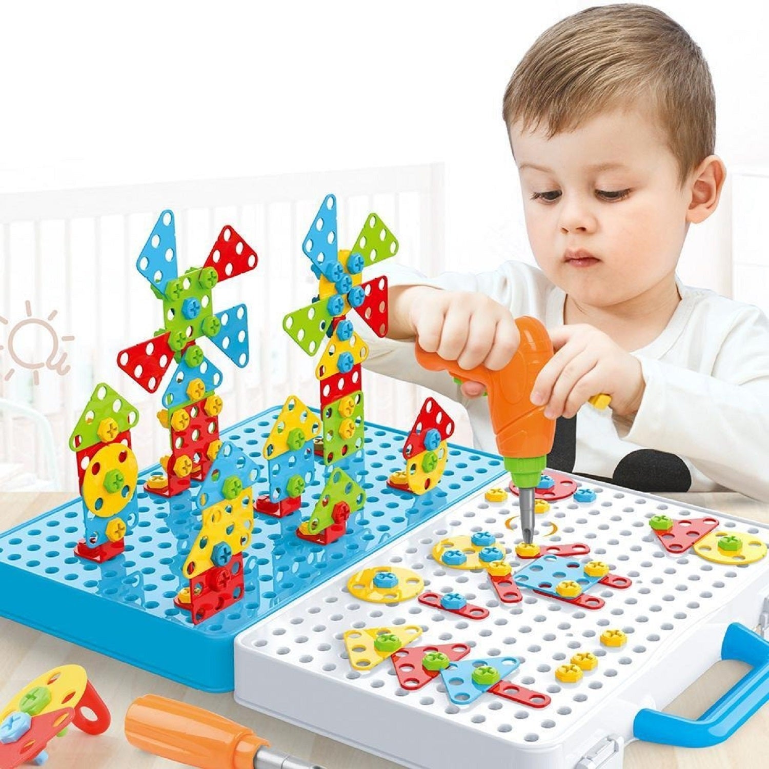 Electric 2 in 1 Nut Drill Mosaic STEM Construction Set 205+ Pcs