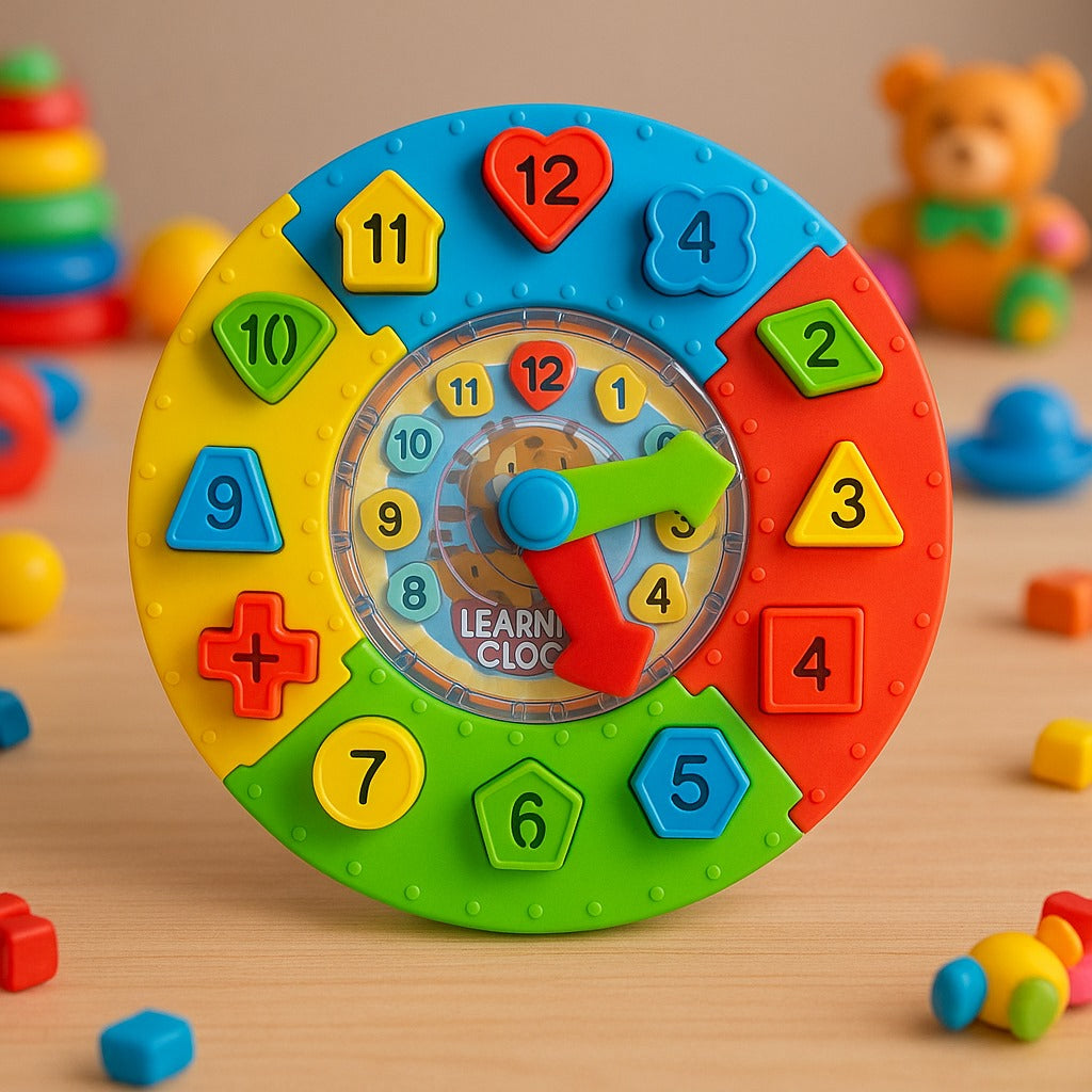 Multicolor 3 In 1 Clock With Shape Sorter & Ball Game