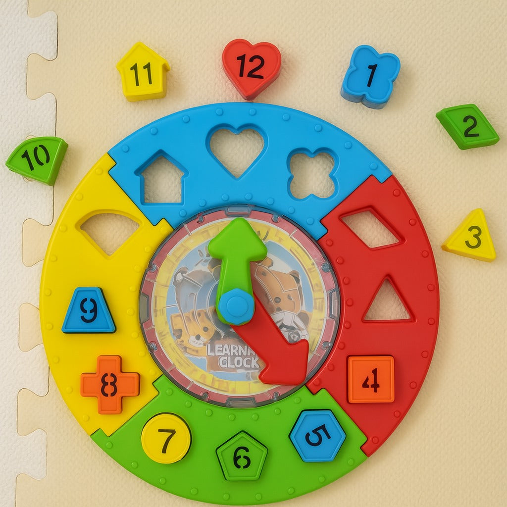 Multicolor 3 In 1 Clock With Shape Sorter & Ball Game