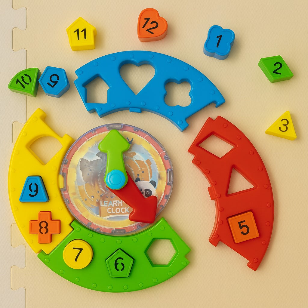 Multicolor 3 In 1 Clock With Shape Sorter & Ball Game