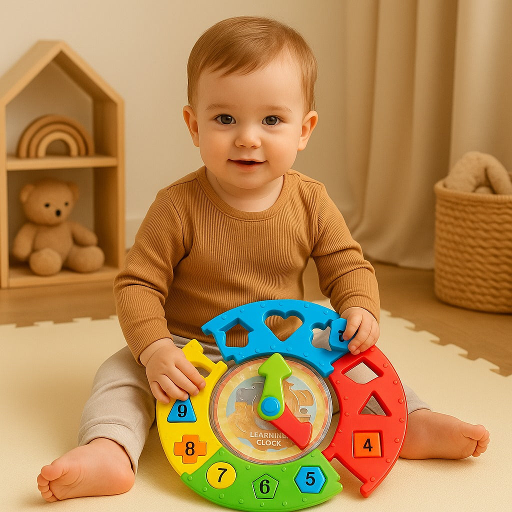 Multicolor 3 In 1 Clock With Shape Sorter & Ball Game