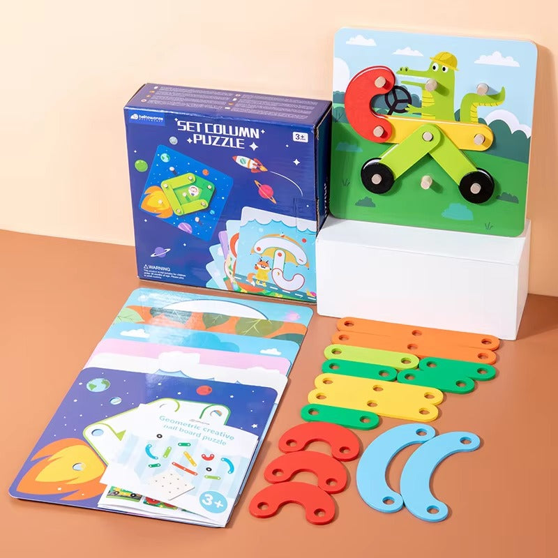 Wooden Bar Shaped Assembled Puzzle Board With Flash Cards
