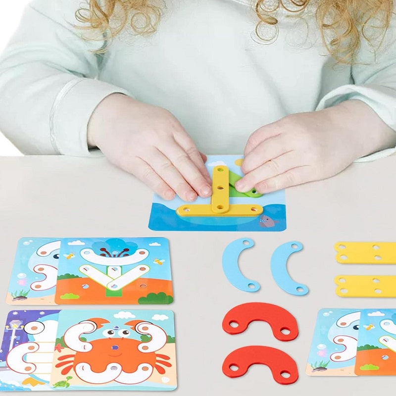 Wooden Bar Shaped Assembled Puzzle Board With Flash Cards