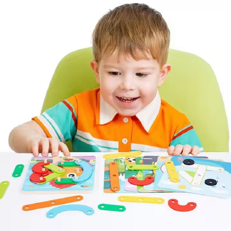 Wooden Bar Shaped Assembled Puzzle Board With Flash Cards