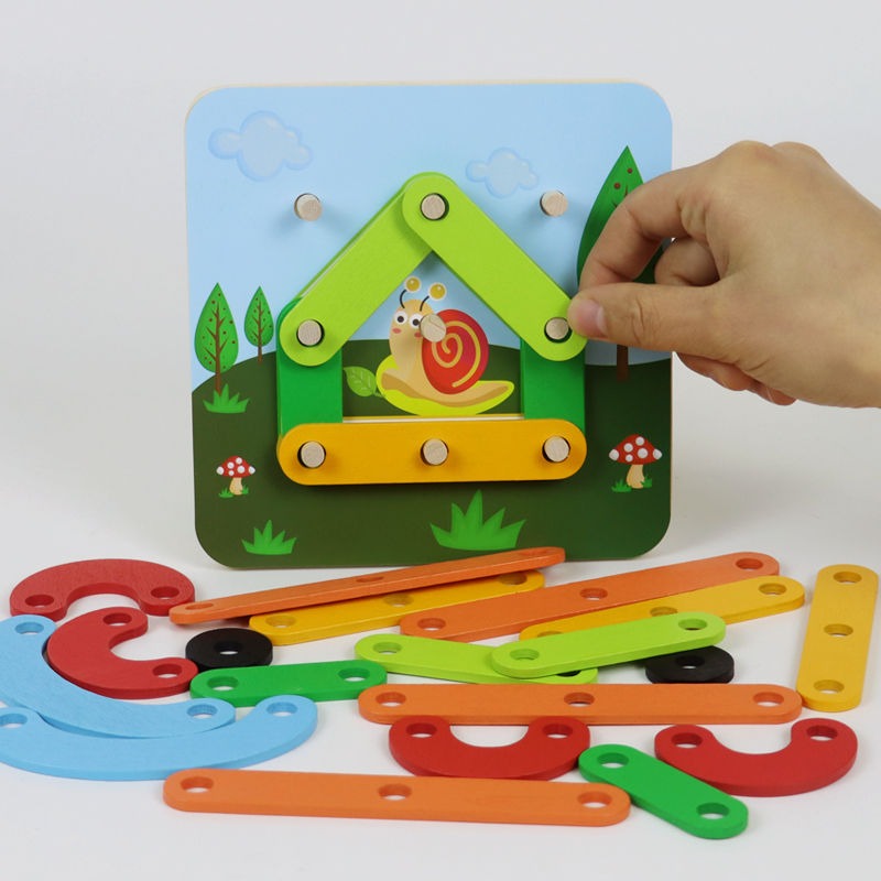 Wooden Bar Shaped Assembled Puzzle Board With Flash Cards