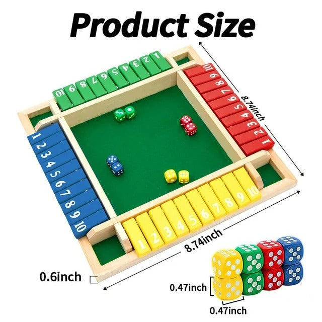 Wooden Shut The Box 4 Players Flaps & Dices Board