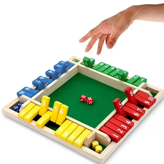Wooden Shut The Box 4 Players Flaps & Dices Board