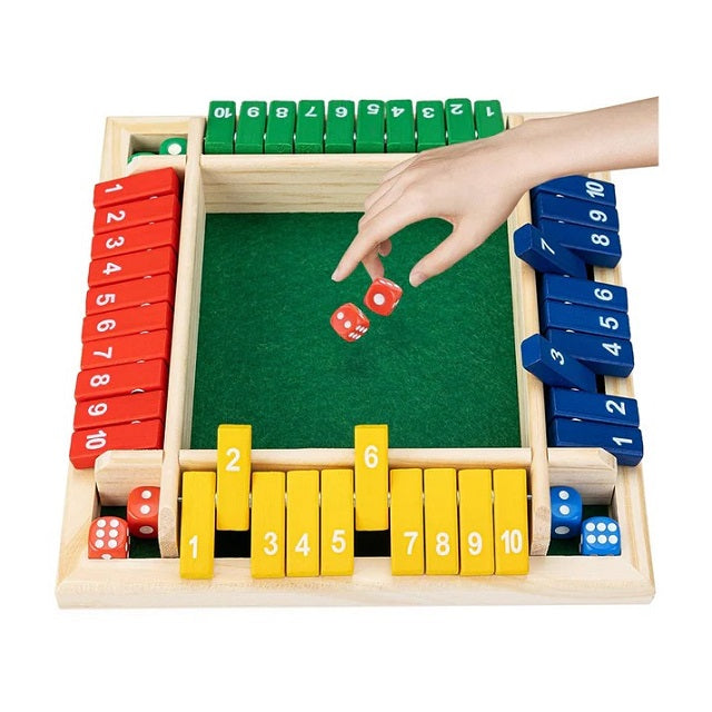 Wooden Shut The Box 4 Players Flaps & Dices Board