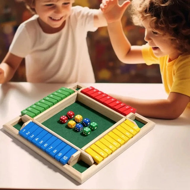 Wooden Shut The Box 4 Players Flaps & Dices Board