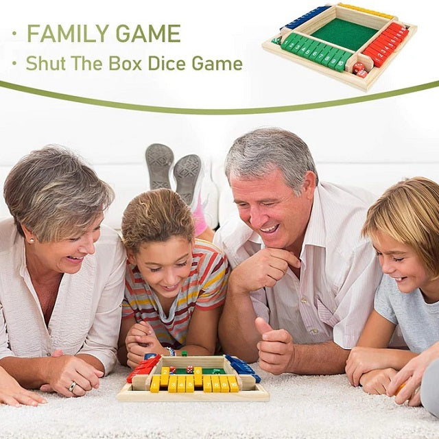 Wooden Shut The Box 4 Players Flaps & Dices Board