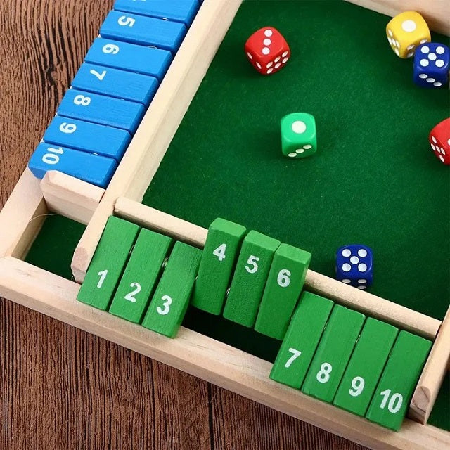 Wooden Shut The Box 4 Players Flaps & Dices Board