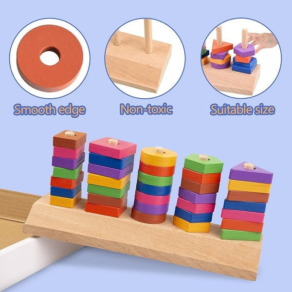Wooden 5 Column Geometric Shapes Matching With Cards