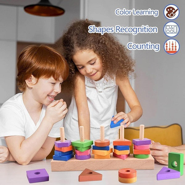 Wooden 5 Column Geometric Shapes Matching With Cards