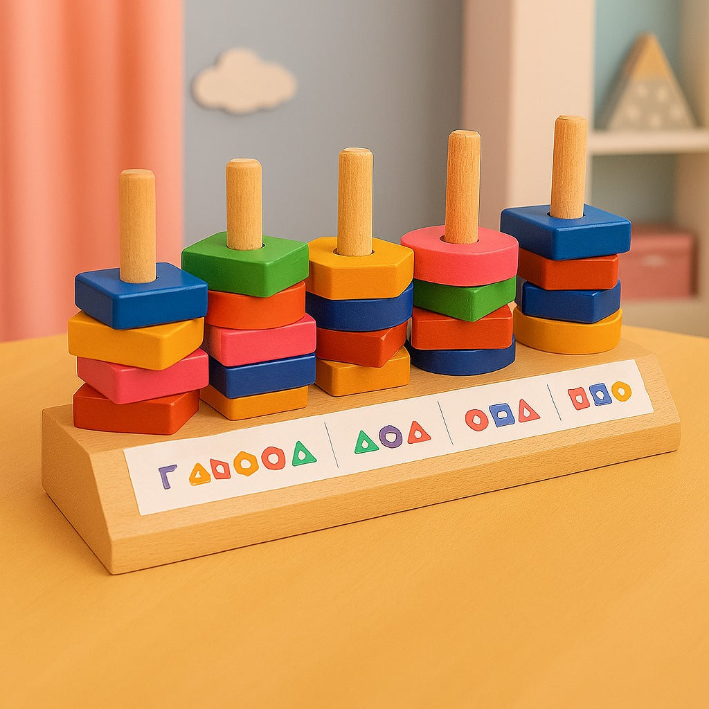 Wooden 5 Column Geometric Shapes Matching With Cards