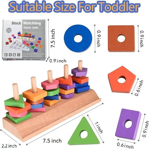 Wooden 5 Column Geometric Shapes Matching With Cards