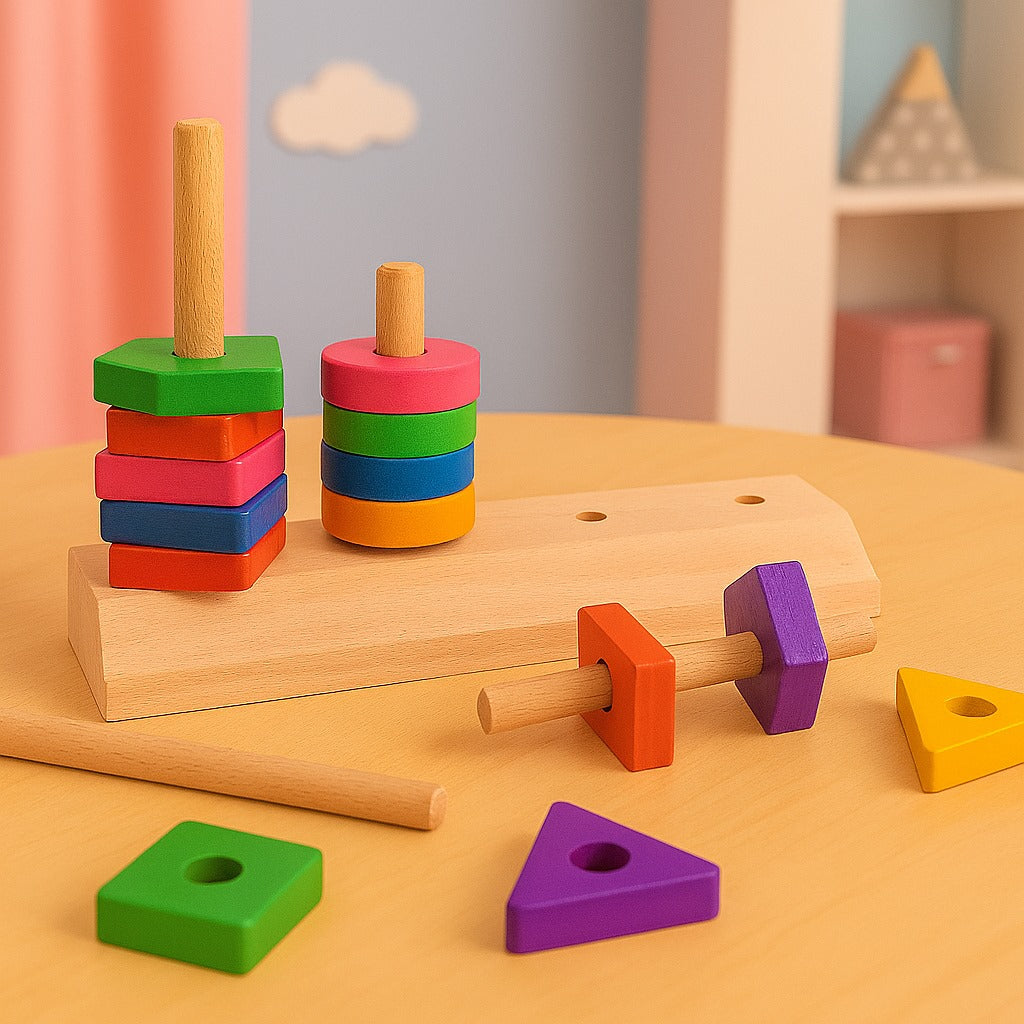 Wooden 5 Column Geometric Shapes Matching With Cards