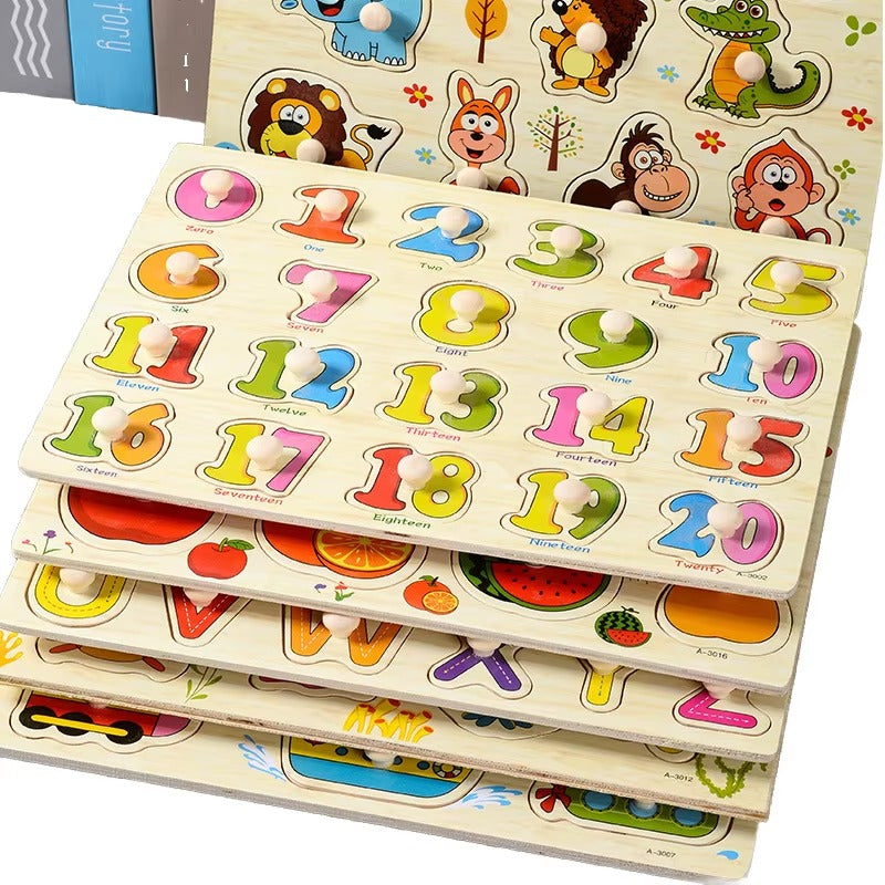Wooden Sorting Peg Puzzle Knob Boards