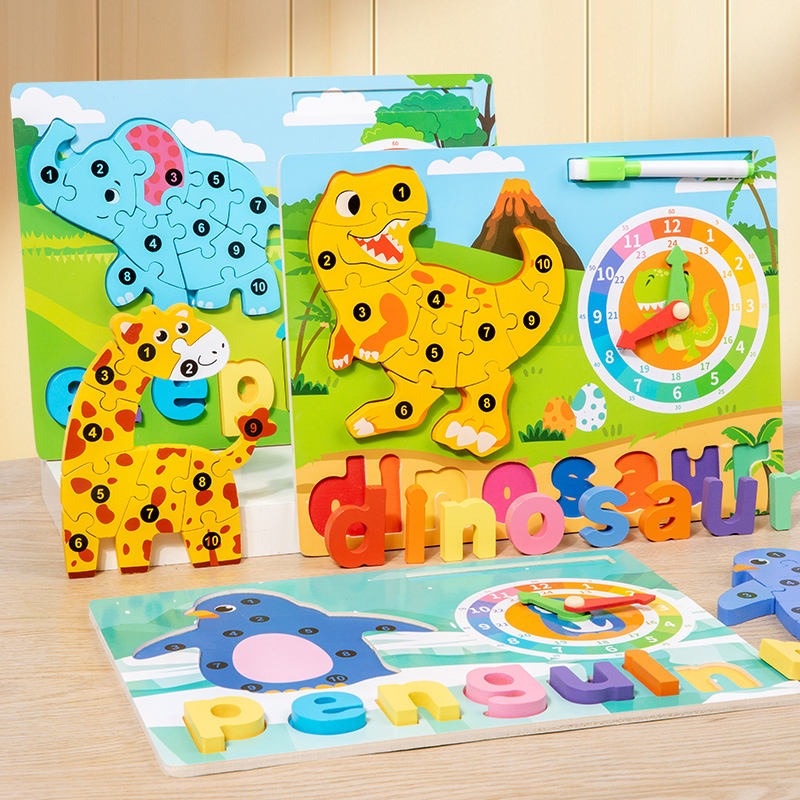 Wooden 3D Puzzle Sorting & Drawing Board With Clock