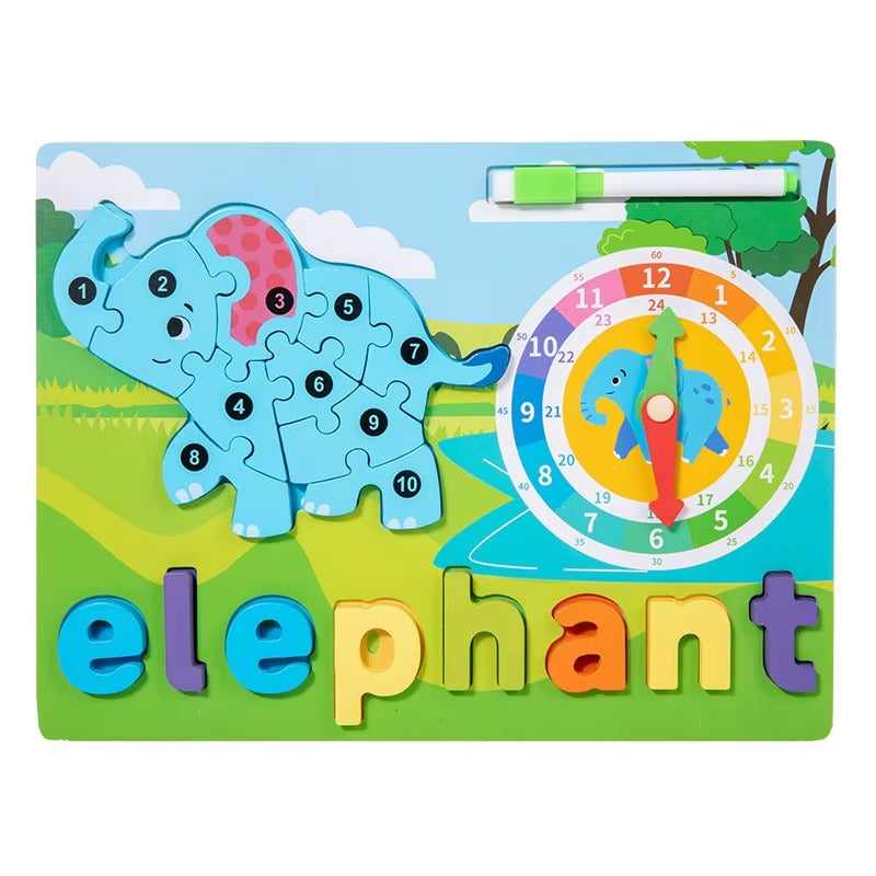 Wooden 3D Puzzle Sorting & Drawing Board With Clock