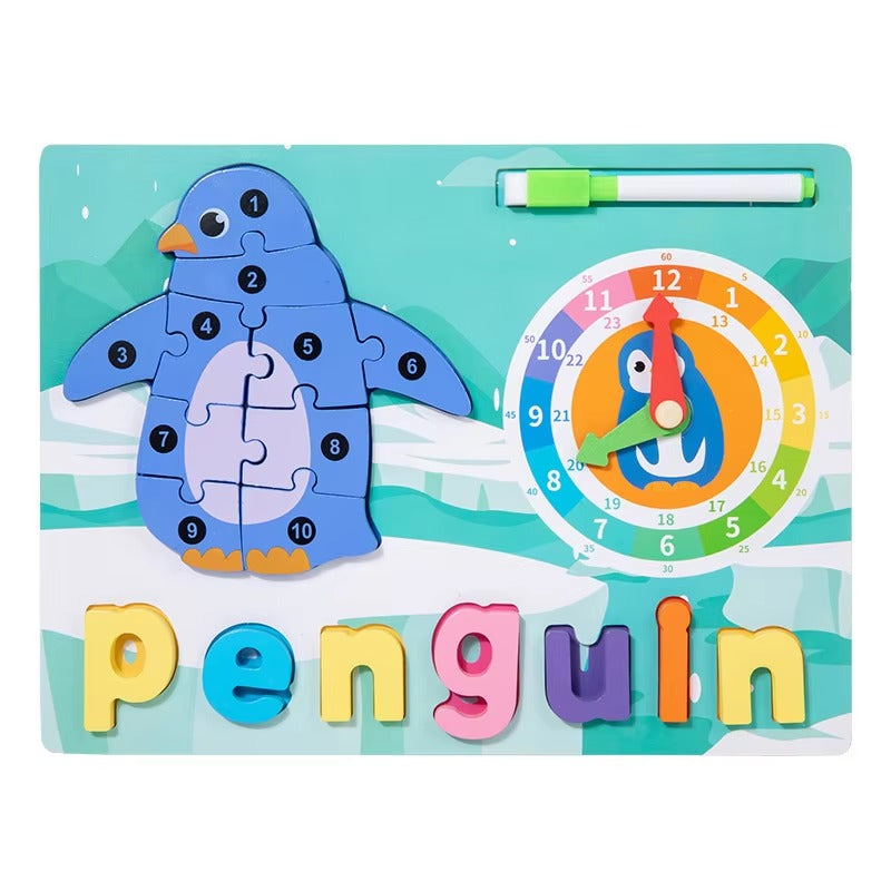 Wooden 3D Puzzle Sorting & Drawing Board With Clock