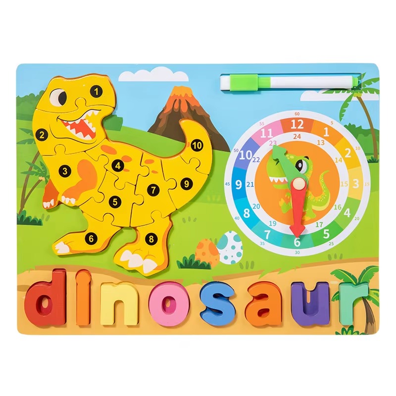 Wooden 3D Puzzle Sorting & Drawing Board With Clock