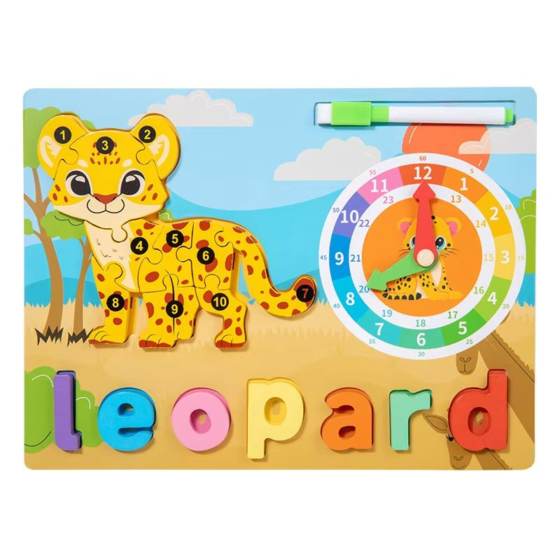Wooden 3D Puzzle Sorting & Drawing Board With Clock