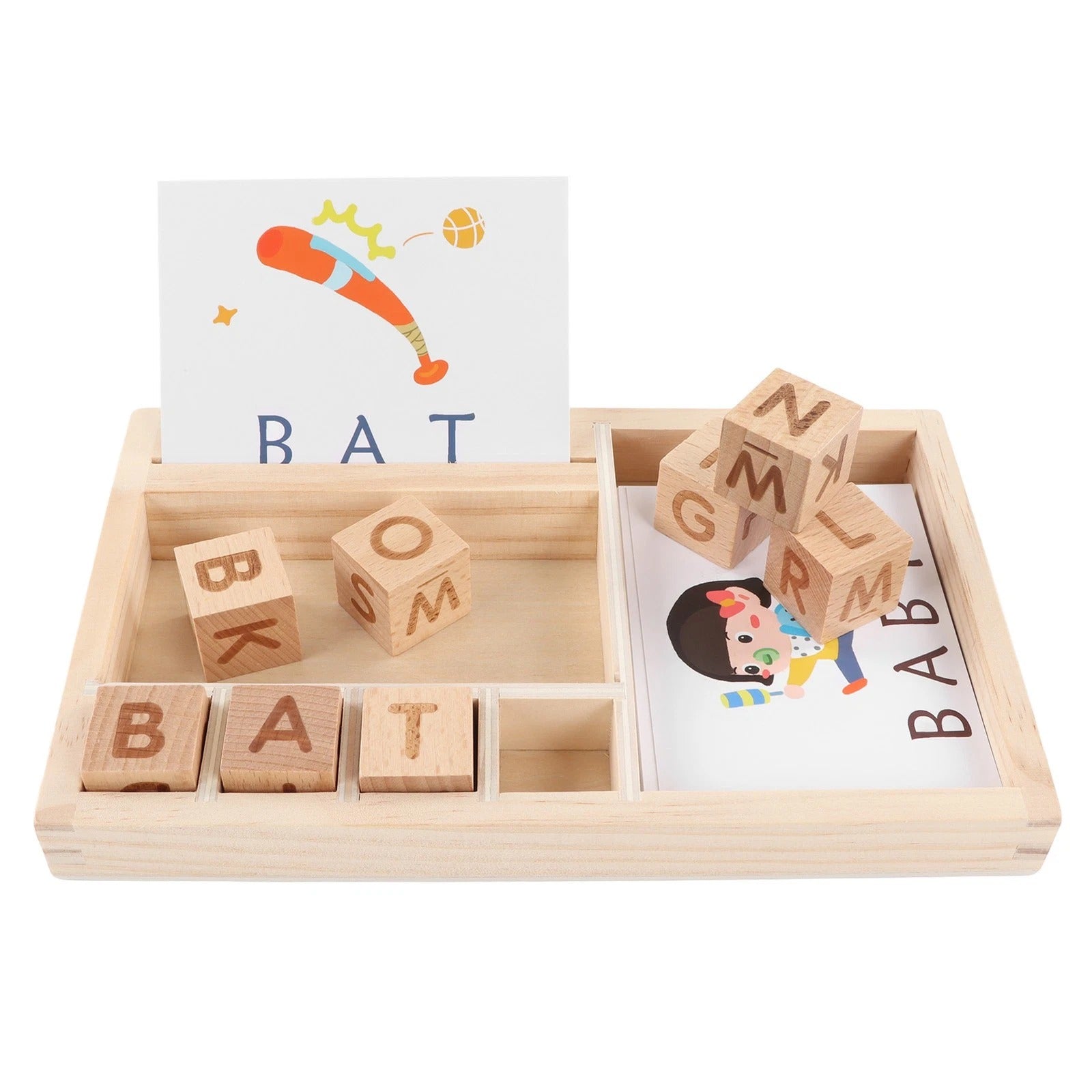 Wooden Alphabet Blocks Spelling Game With Cards