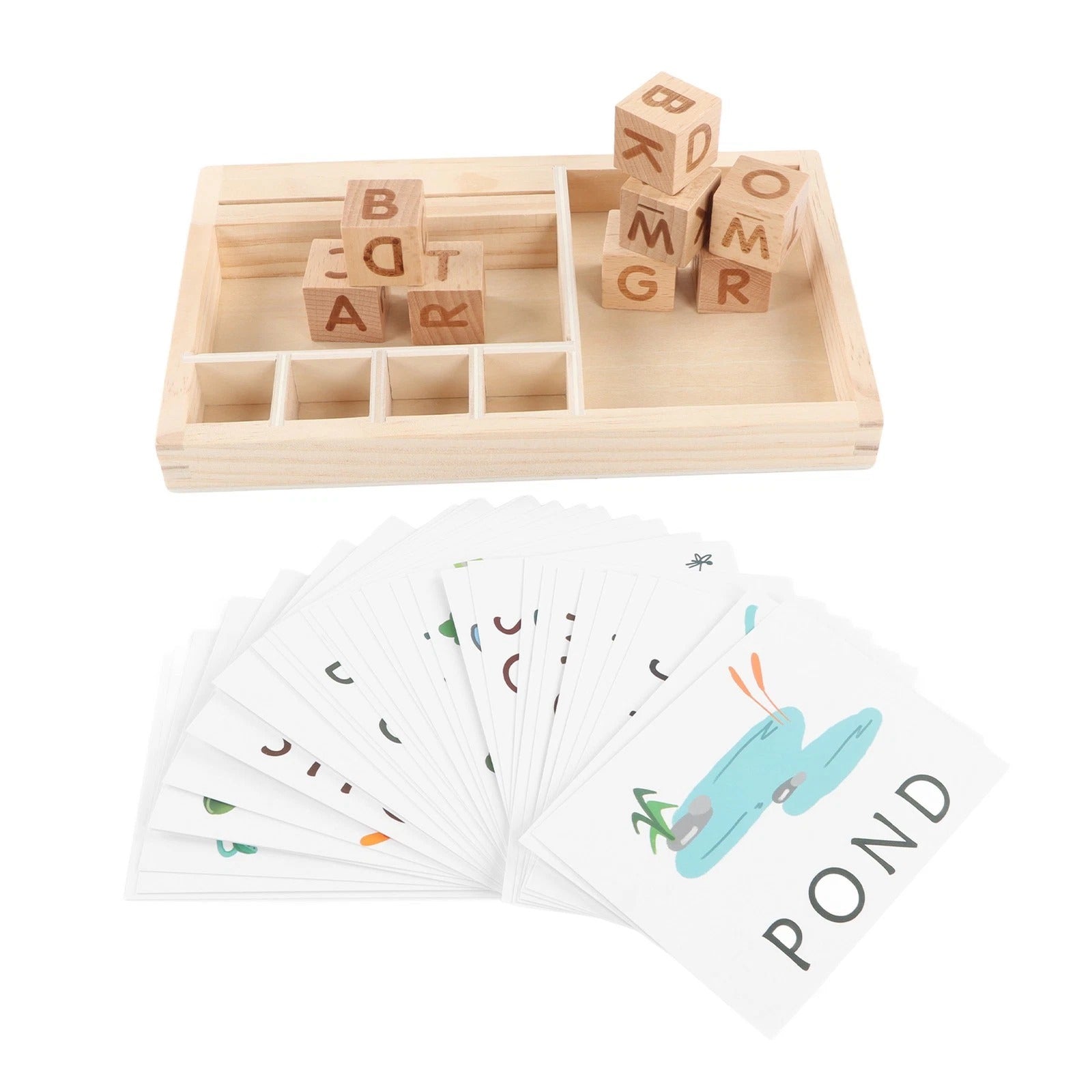 Wooden Alphabet Blocks Spelling Game With Cards