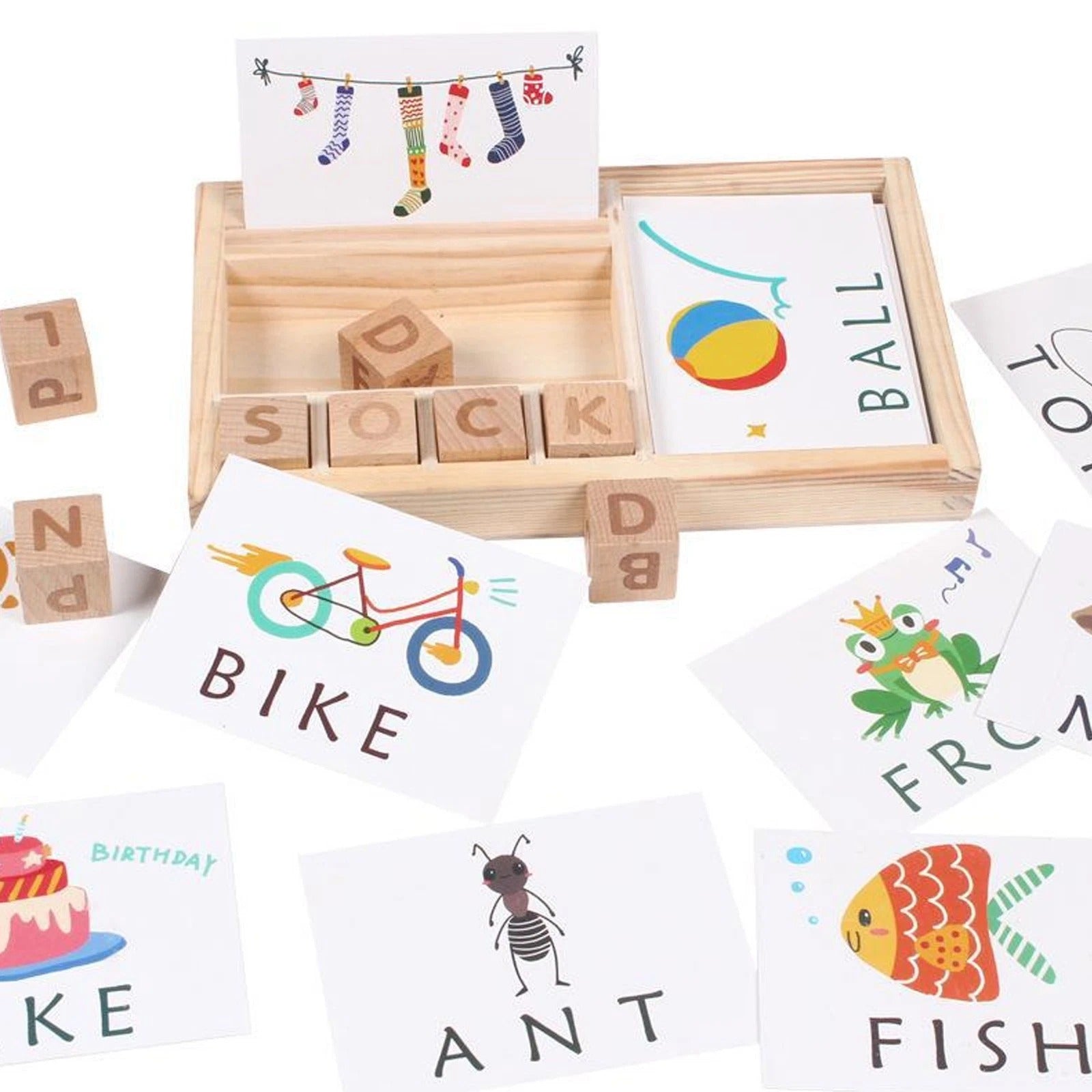 Wooden Alphabet Blocks Spelling Game With Cards