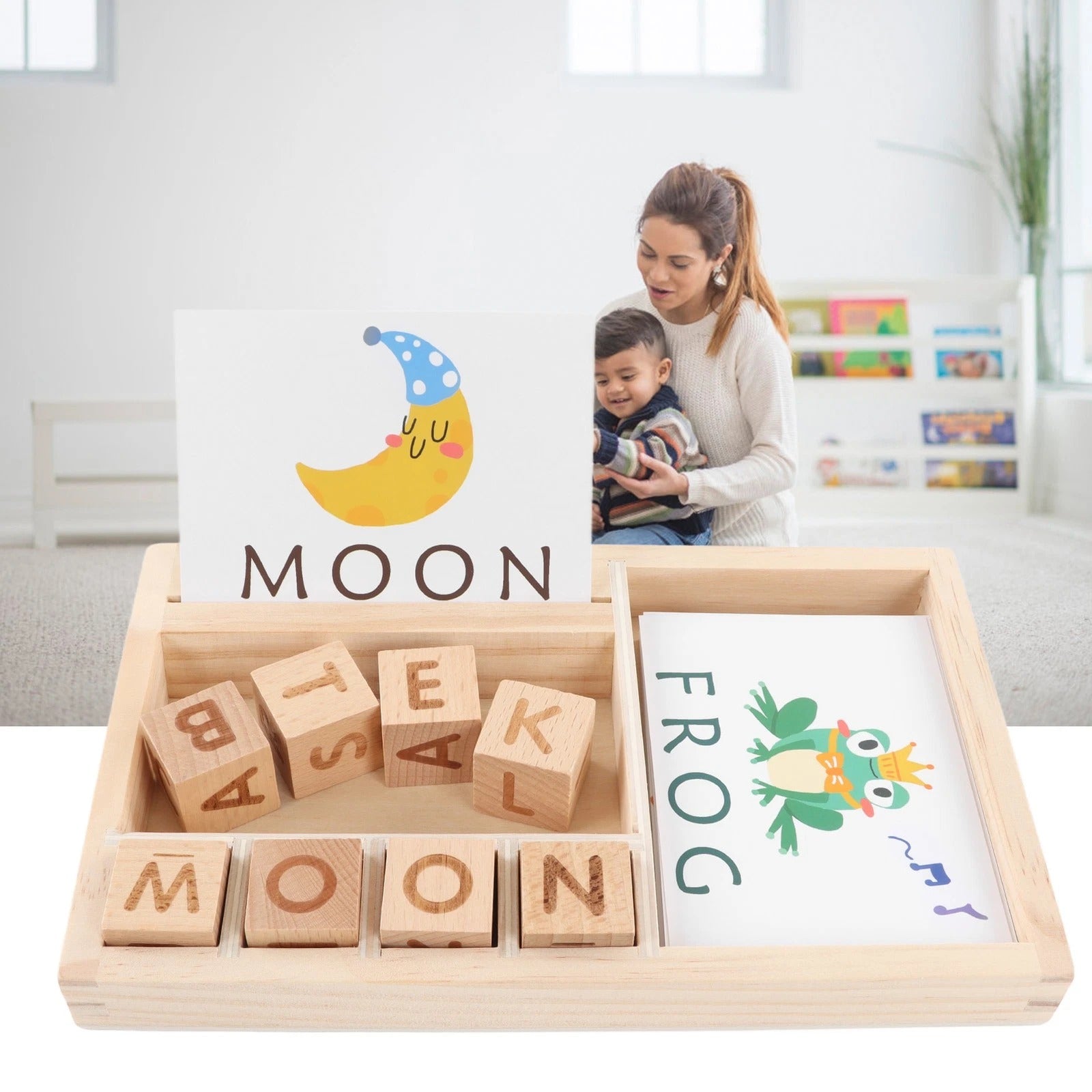 Wooden Alphabet Blocks Spelling Game With Cards