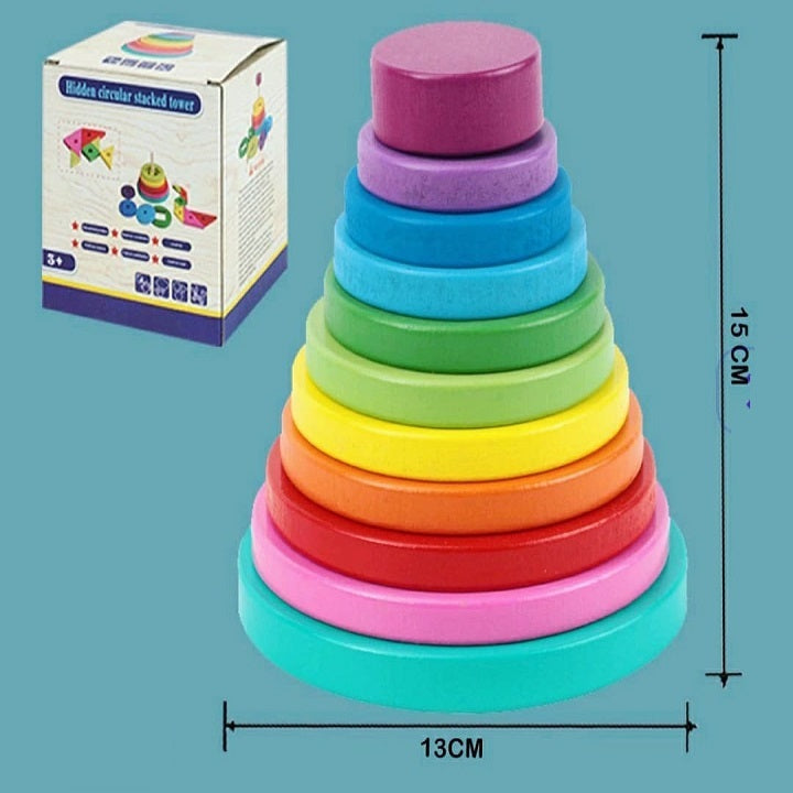 Wooden Rainbow Hidden Circular Stacking Tower Educational Toy