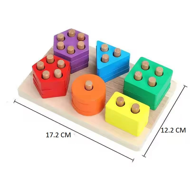 Wooden Multicolor 6 Geometric Shapes Sorting Board